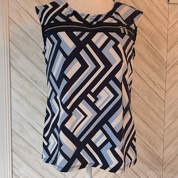 Calvin Klein Tops - Calvin Klein sleeveless blue and white top with zipper accents, size medium.
